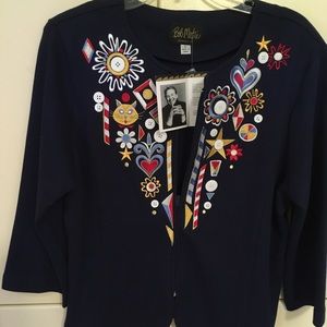 Bob Mackie zip top. Navy. Brand new!